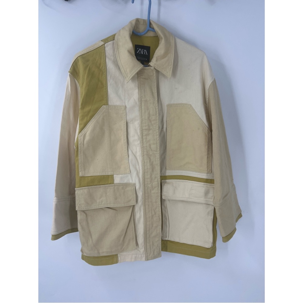 Zara Gabardine shades of green Patchwork oversized fit Jacket coat S